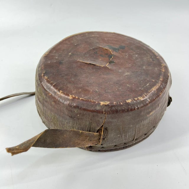 Animal Skin Early 20th Century Small Mesob Lidded Leather Wrapped Lunch Basket Ethiopia For Sale - Image 7 of 8