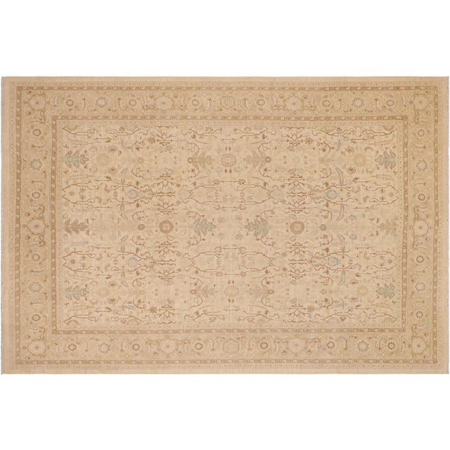 Floral Beige/Tan Wool Rug - 9'0'' X 12'1'' For Sale - Image 9 of 10