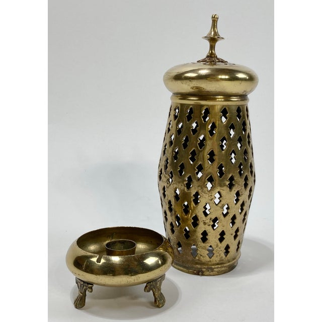 Vintage Footed Perforated Brass Table Lantern or Incense Burner For Sale - Image 4 of 8