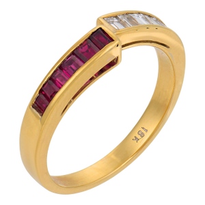 Vintage Ruby Diamond 18k Yellow Gold Bypass Ring, Size 6.75