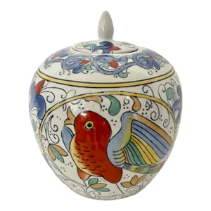Vintage Ceramic Bird Melon Ginger Jar