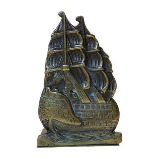 Danish Bronze Bookend with Ship, 1920s For Sale