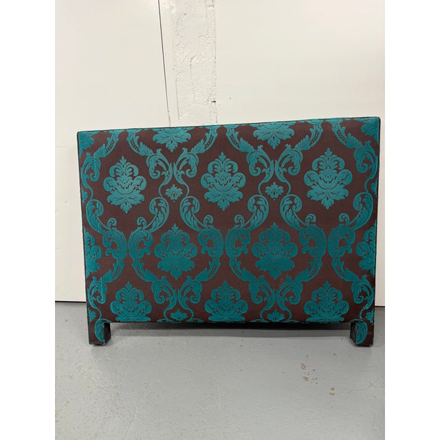 American Custom Teal and Brown Cut Velvet Headboard - Full Size For Sale - Image 3 of 4