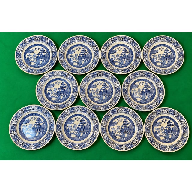 Wedgwood Antique Chinoiserie Blue Willow Shallow Bowls and Plates - A Set of 11 For Sale - Image 12 of 12