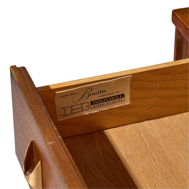 Broyhill Brasilia Mid Century Walnut and Brass Gentleman Chest Highboy Dresser For Sale - Image 10 of 10
