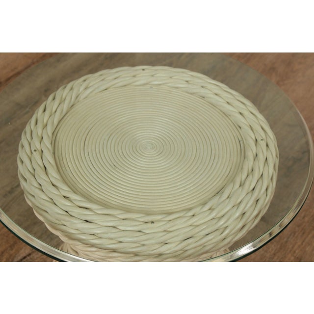 Quality Vintage Round Wicker Rattan Glass Top Side Table For Sale - Image 10 of 13