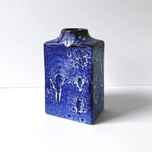 1960s Es Keramik Midcentury Blue and White Lava Vase, 1960s For Sale - Image 5 of 8