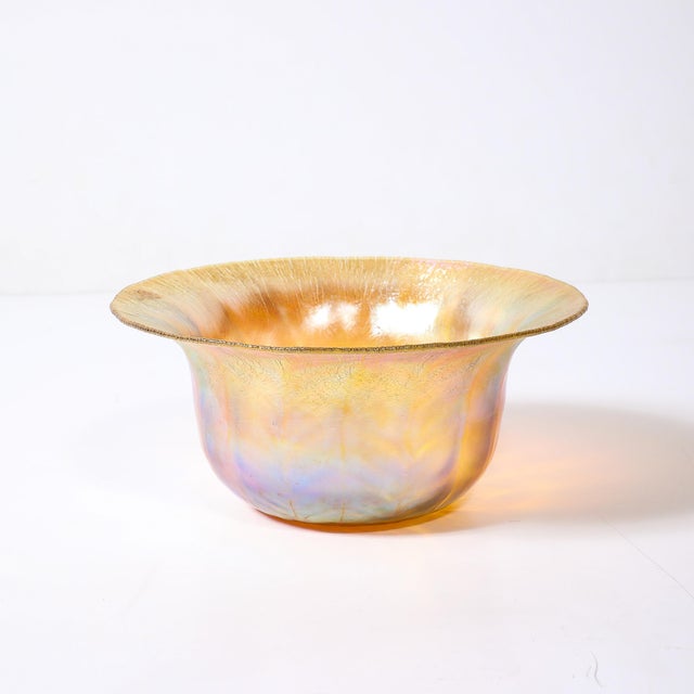 1900 - 1909 Art Nouveau Iridescent Yellow Blue Favrile Glass Bowl Signed l.c. Tiffany & Co For Sale - Image 5 of 14