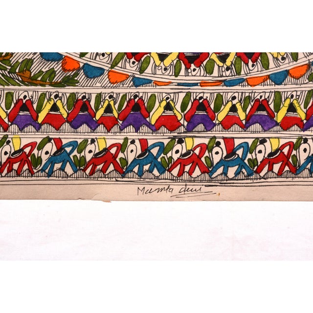 Folk Art Mamta Devi 2016 National Award Winner – Hand-Painted Madhubani Tree of Life Painting With Birds & Peacocks For Sale - Image 3 of 4