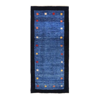 Navy Blue Fine Hand Knotted Persian Gabbeh Runner For Sale