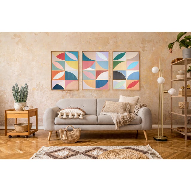 2026, Geometric Astronomy Triptych, Modern Bauhaus Tiles, Modern Floral Axis I, Acrylic Paint on Watercolor Paper, 2026 For Sale - Image 9 of 11