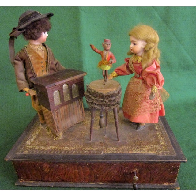 Wood Automaton German Zinner & Sohn Musical Toy W Children & Organ Grinder Monkey For Sale - Image 7 of 16