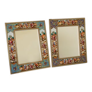 Hand-Painted Polo Scene Mirror – Indigo Miniature Artwork Frame, 33.5 × 28 Cm | Pilardi For Sale