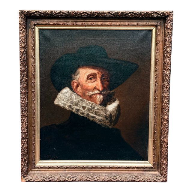 Antique Oil Painting After Frans Hals Portrait of Gentleman, Signed A. Hiller For Sale