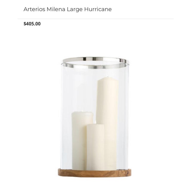 Gorgeous Retired Arteriors Home Milena Glass Hurricane With Wood Base & Polished Stainless Accents For Sale - Image 9 of 10