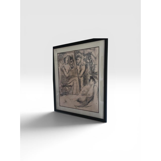 1960s Mid-Century Modern Monochromatic Figurative Watercolor of Reclining Nudes For Sale - Image 5 of 10