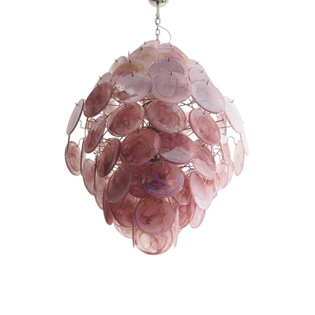 Contemporary Murano Glass Pendant Light in Pink and Lilac Disc from Justfurnituress SRL For Sale - Image 3 of 14