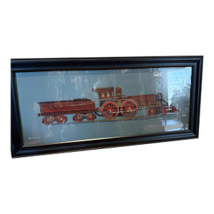 Antique Grand Trunk Railway Steam Engine Sign Framed Late 19th Century Train Metal Artwork