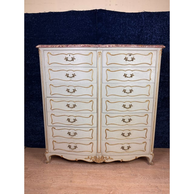 Weekly Crossbow Cabinet with Double Row of Louis Xv Style Drawers in Lacquered and Gilded Wood, 1900s For Sale - Image 11 of 11