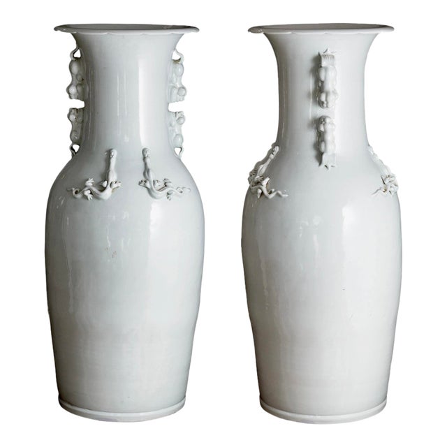 Pair of Chinese Celadon Palace Floor Vases, Late Qing Period, 37"h For Sale