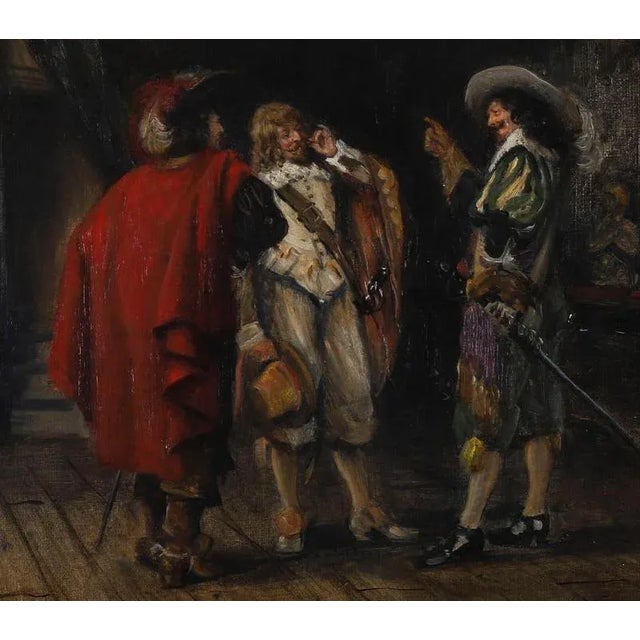 Frank Moss Bennett, Three Cavaliers, 1929, Antique Oil on Panel, Framed For Sale - Image 4 of 15