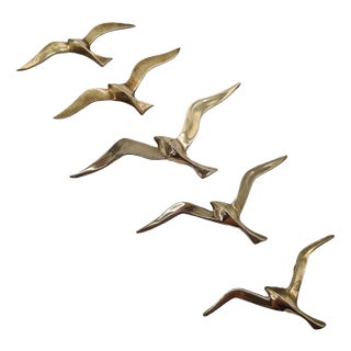 Modernist Brass Wall Seagulls, 1960s, Set of 5 For Sale