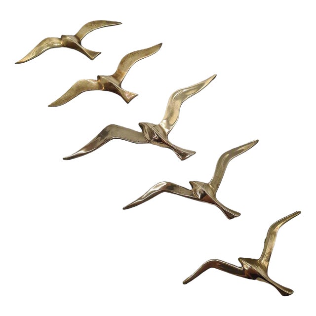 Modernist Brass Wall Seagulls, 1960s, Set of 5 For Sale