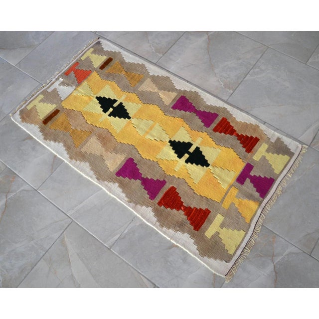 1990s Turkish Rug Hand-Woven Mini Kilim Rug - 2' X 3'9" For Sale - Image 4 of 10