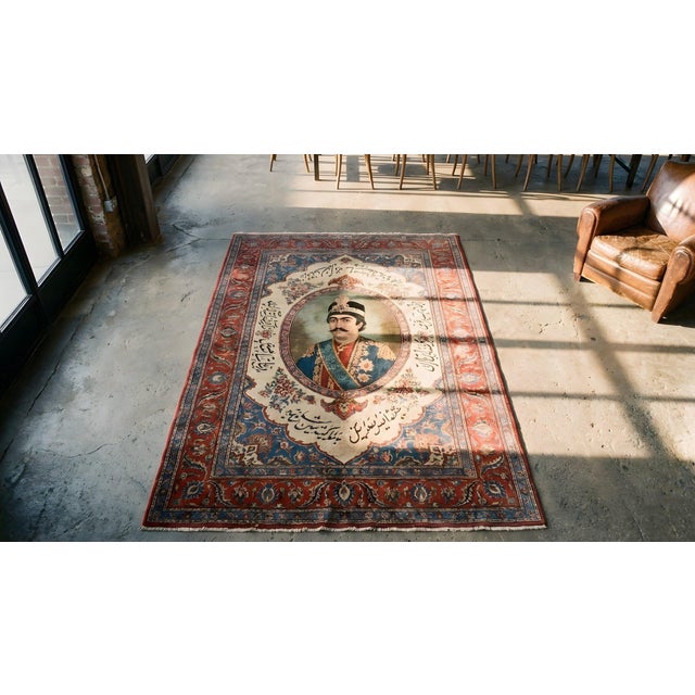 1900s Red Rust Calligraphy Pictorial Figure Antique Kerman Lavar Rug 1'10" X 2'10" Handknotted Wool Carpet For Sale - Image 10 of 11