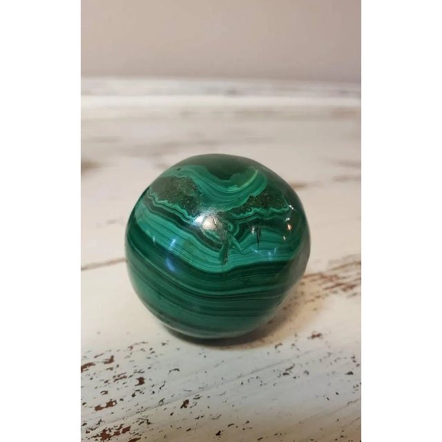 Brutalist Malachite Carved & Polished Spherical Shaped Stone For Sale - Image 3 of 7