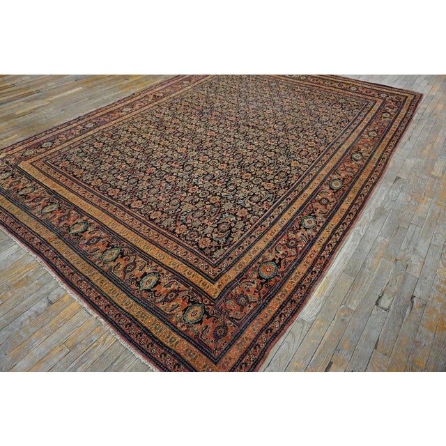 1890s Blue Navy Antique Floral Herati Pattern Senneh Formal Knotted Wool Rug For Sale - Image 10 of 12