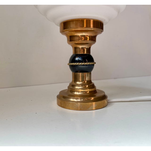 Metal Art Deco Scandinavian Table Lamp in Bronze & Fluted Orb Glass, 1960s For Sale - Image 7 of 10