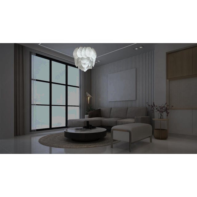 Murano Ceiling Lamp in Frosted Carved Glass Leaves, 1980s For Sale - Image 4 of 17