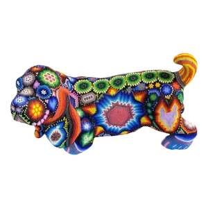 Mexican Folk Art Huichol Basset Hound Dog Statue