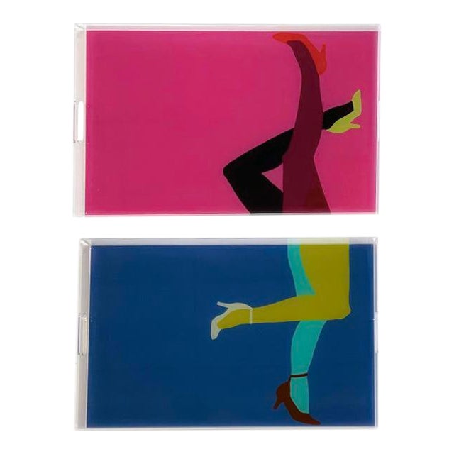 Pump It Up Royal and Berry by Angela Blehm Trays - a Pair For Sale