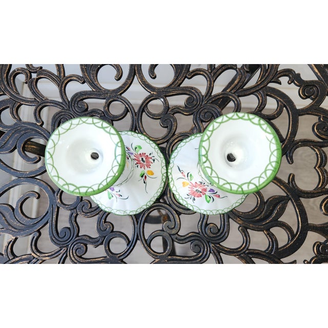 Vintage Portugal Floral Ceramic Candle Holders - A Pair For Sale In Los Angeles - Image 6 of 8
