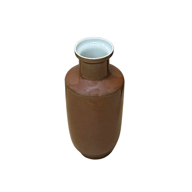 6.25" Chinese Clay Ceramic Coffee Brown Vessel Small Vase For Sale - Image 4 of 7