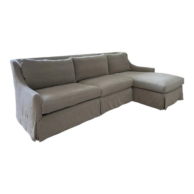 Lee Industries Ava Left Facing Chaise Sofa in Heavy Duty Washable Linen For Sale