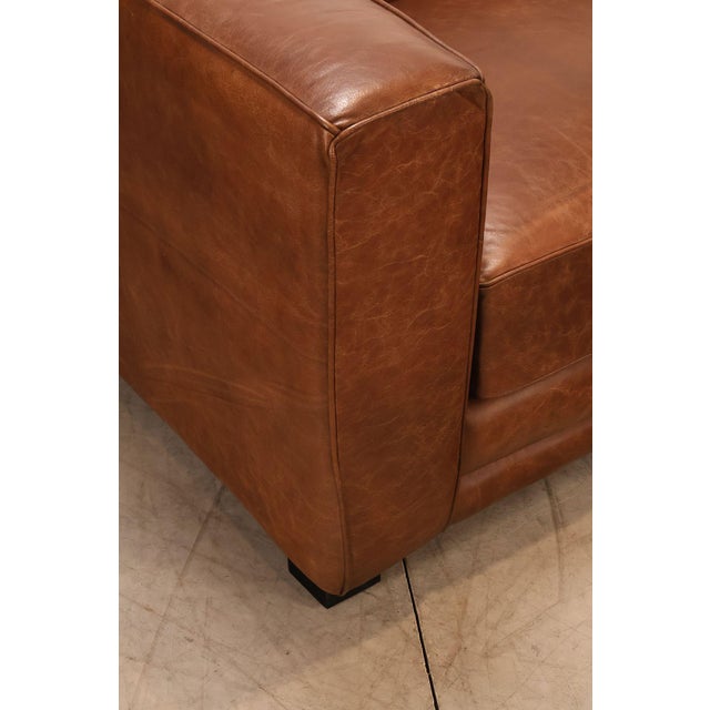 Art Deco Style Brown Leather Sofa For Sale - Image 12 of 18