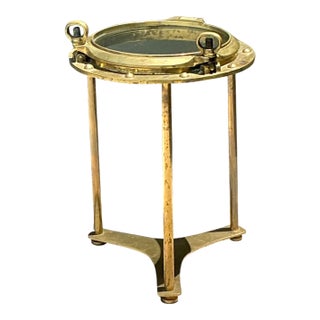 Vintage Brass and Glass Porthole Accent Table For Sale