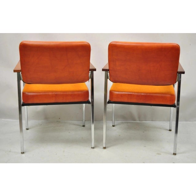 Vintage Mid Century Modern Orange Naugahyde Chrome Arm Chairs by Malibu - A Pair For Sale - Image 9 of 12