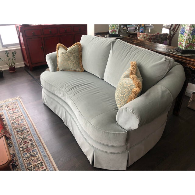 Ethan Allen Paris Loveseat light Turquoise Gray color with two Cushions, washable 78” x 45” x 38” Great condition, hardly...