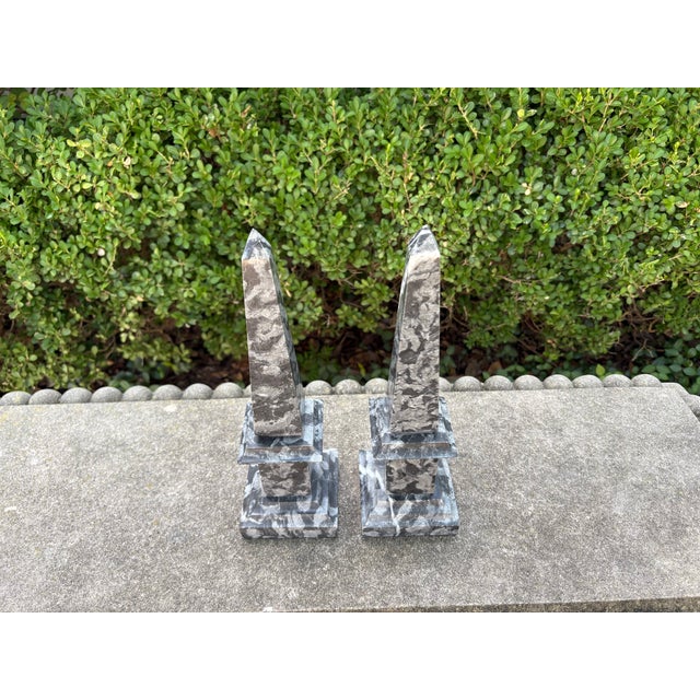 Pair of Vintage Italian Marble Obelisks For Sale - Image 9 of 10