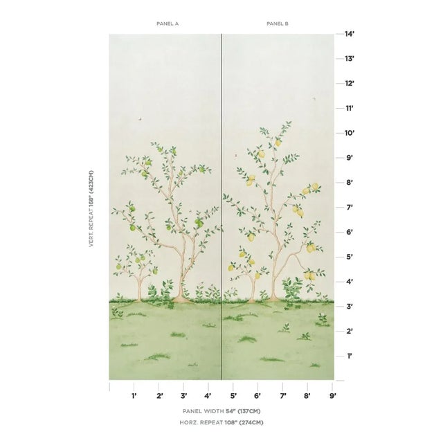 This exquisite two-panel wallpaper design creates a lovely grove of lemon trees. Beautifully printed on a flat paper...