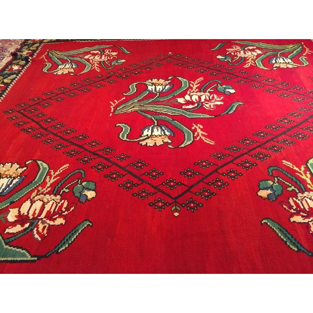 Vintage Turkish Bessarabian Kilim, Handwoven Wool, Floral Pattern, Red & Black, 11x13 For Sale - Image 9 of 13
