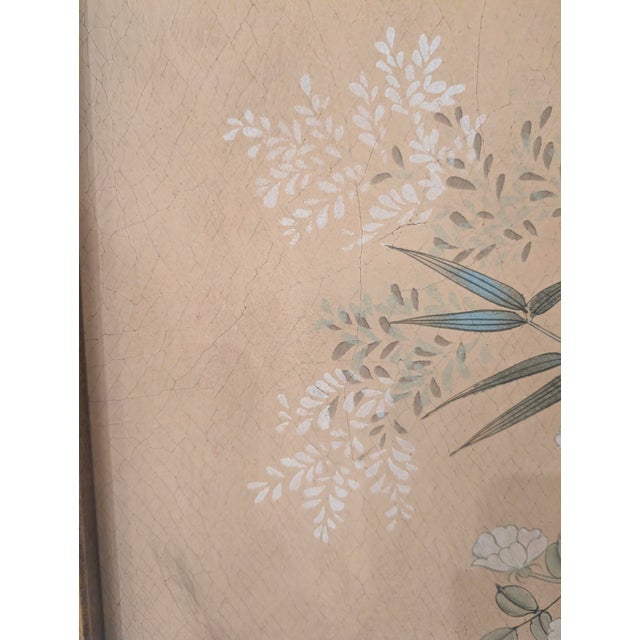Early 21st Century Large Chinoiserie Style Hand-Painted Panel on Wood With Birds & Bamboo For Sale - Image 5 of 11