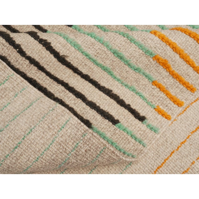 1970s Vintage Handmade Wool Cotton Orange Blue Runner Rug For Sale - Image 9 of 11