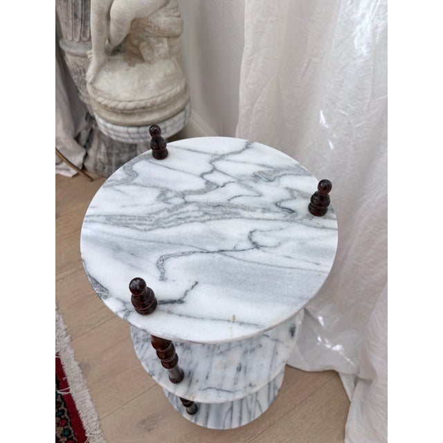 Dark Gray Vintage Victorian Style Three-Tier Marble & Turned Wood Plant Stand For Sale - Image 8 of 8