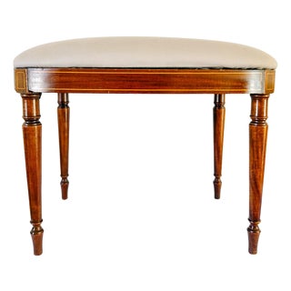 Antique English Edwardian Inlaid Mahogany Oval Bench Stool – Sheraton Revival Vanity Seat For Sale