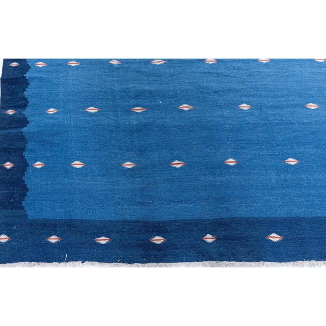 Doris Leslie Blau Mid-Century Indian Dhurrie Light Blue Flatweave Cotton Rug For Sale - Image 4 of 8